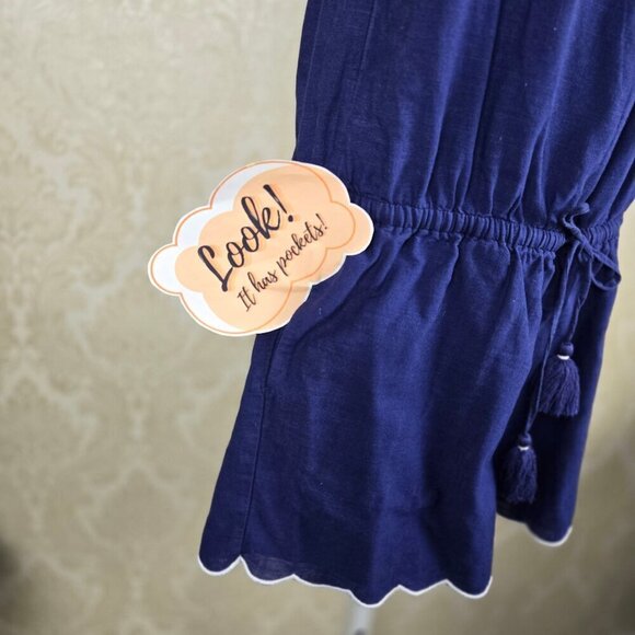 Vineyard Vines Size Small Strapless Romper Navy Blue White Scalloped Edges - Picture 6 of 11
